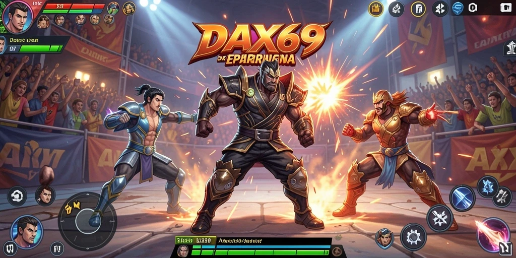 Gameplay DAX69 yang seru dan mendebarkan dalam arena pertarungan.