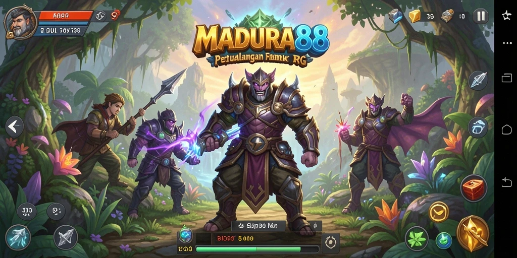 Tangkapan layar utama MADURA88 menampilkan aksi pertempuran RPG yang mendebarkan.